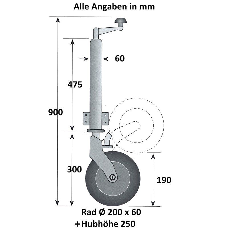Zeichnung Stützrad für Anhänger mit automatischer Klappvorrichtung