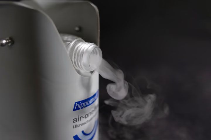 AirOne Flex bei der Anwendung an einem Ultraschall-Inhalationsgerät für Pferde