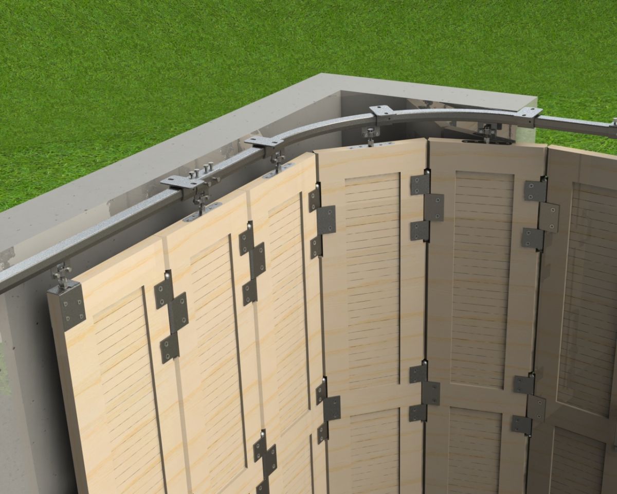 Anwendungsbeispiel Laufschienenbogen mit Scharniertoren