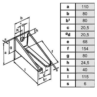 Winkelbefestigungsträger Maßskizze
