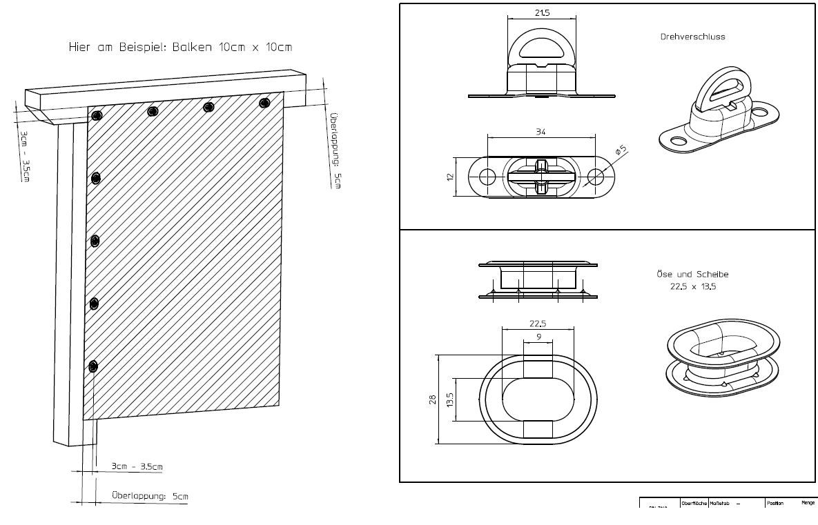 Montagehinweis Drehverschluß und Plane