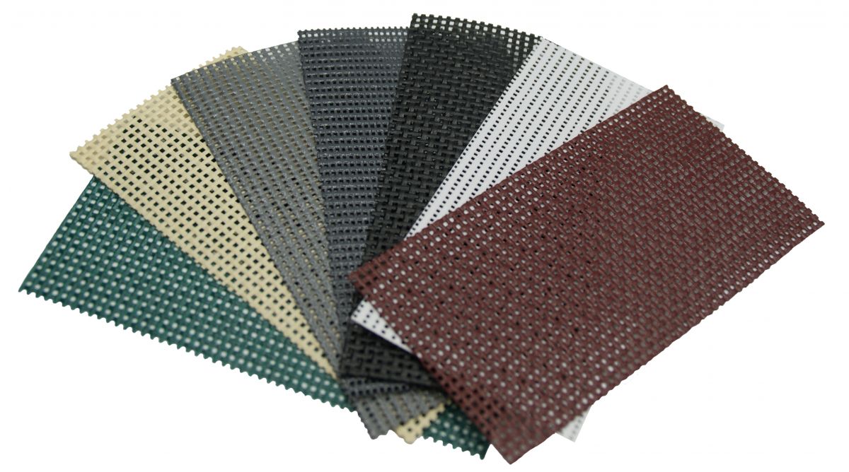 Farben von links nach rechts: grün, beige, grau, anthrazit, schwarz, weiß, rotbraun