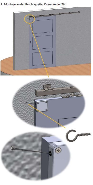 Einbauskizze 2: Montage an der Beschlagseite, Schließmechanismus an der Tür