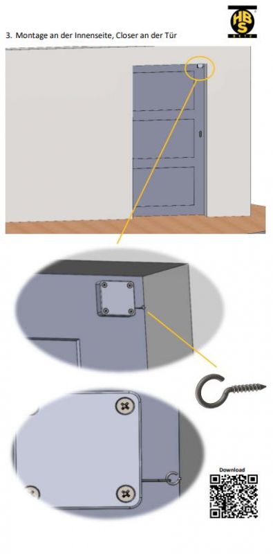 Einbauskizze 3: Montage an der Innenseite, Schließmechanismus an der Tür