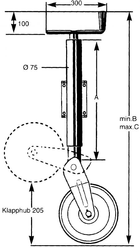 Stützrad halbautomatisch