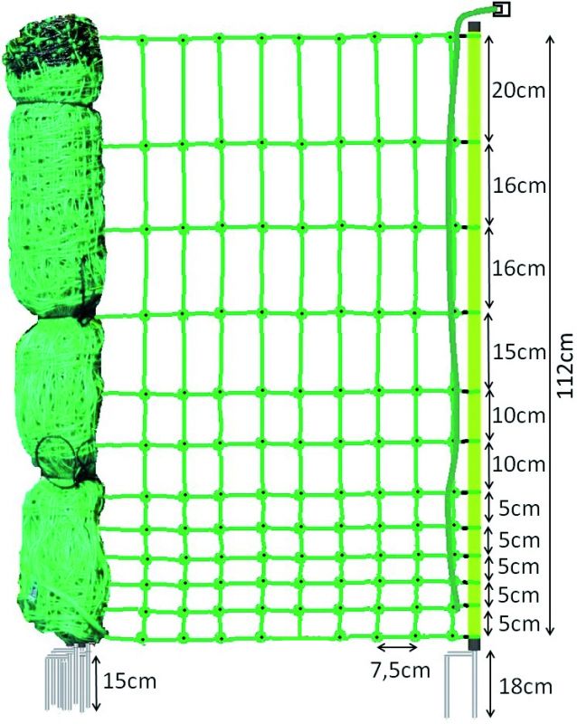 Geflügelzaun Geflügelnetz  Volieren  1,50 m x 30 m  grün  Maschenweite 5 cm