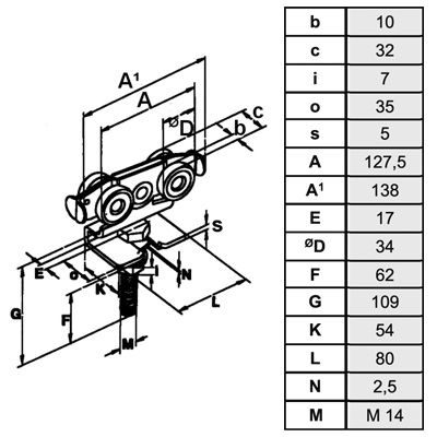 Technische Skizze mit Maßen Rollapparat Typ 40