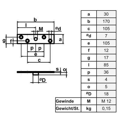 Maßskizze Anschraubplatte Typ 30