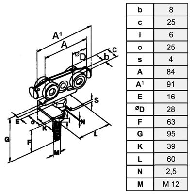 Technische Skizze mit Maßen Rollapparat Typ 30