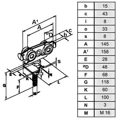 Technische Skizze mit Maßen Rollapparat Typ 50