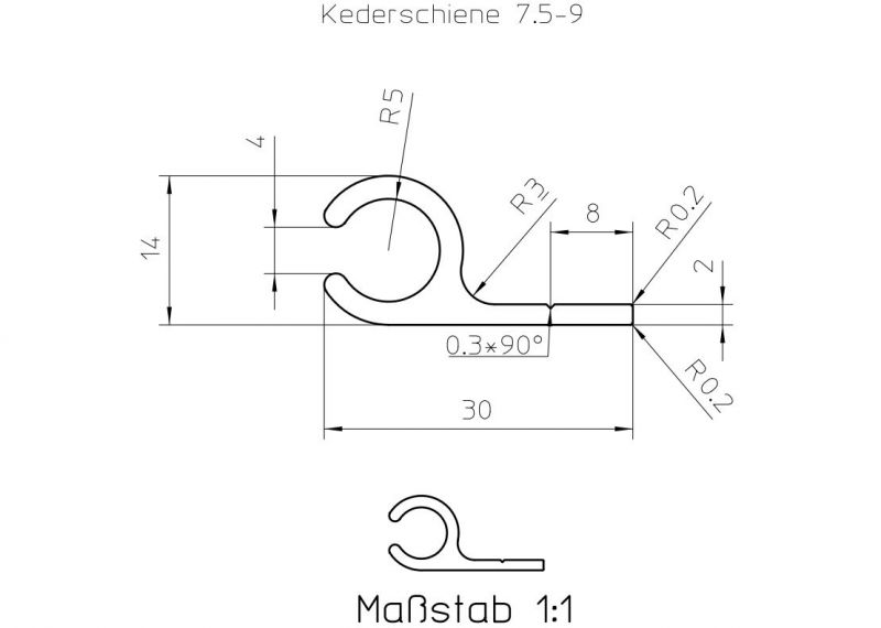 weitere Maßskizze Kederschiene