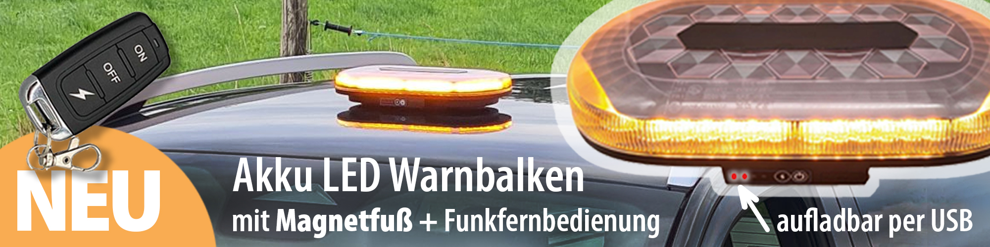 Mobil, robust, leistungsstark der Akku LED Warnbalken Mini bei siepmann.net