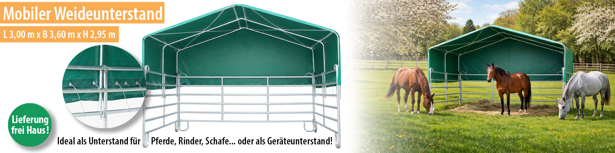 Einfach zu montierendes Weidezelt für viele Einsatzmöglichkeiten bei siepmann.net