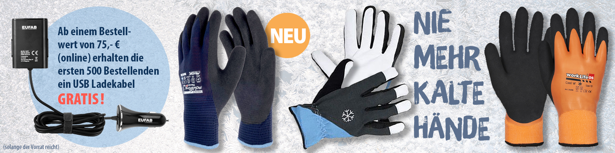 Winterhandschuhe und vieles mehr bestellen bei Siepmann.net und Sie bekommen ab 75,- € Bestellwert einen gratis USB-Ladeadapter mit 4 Steckplätzen dazu!