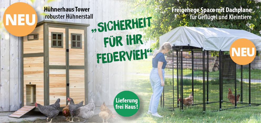 Sicherheit für Ihr Federvieh im Hühnerhaus Tower und Freigehege Space